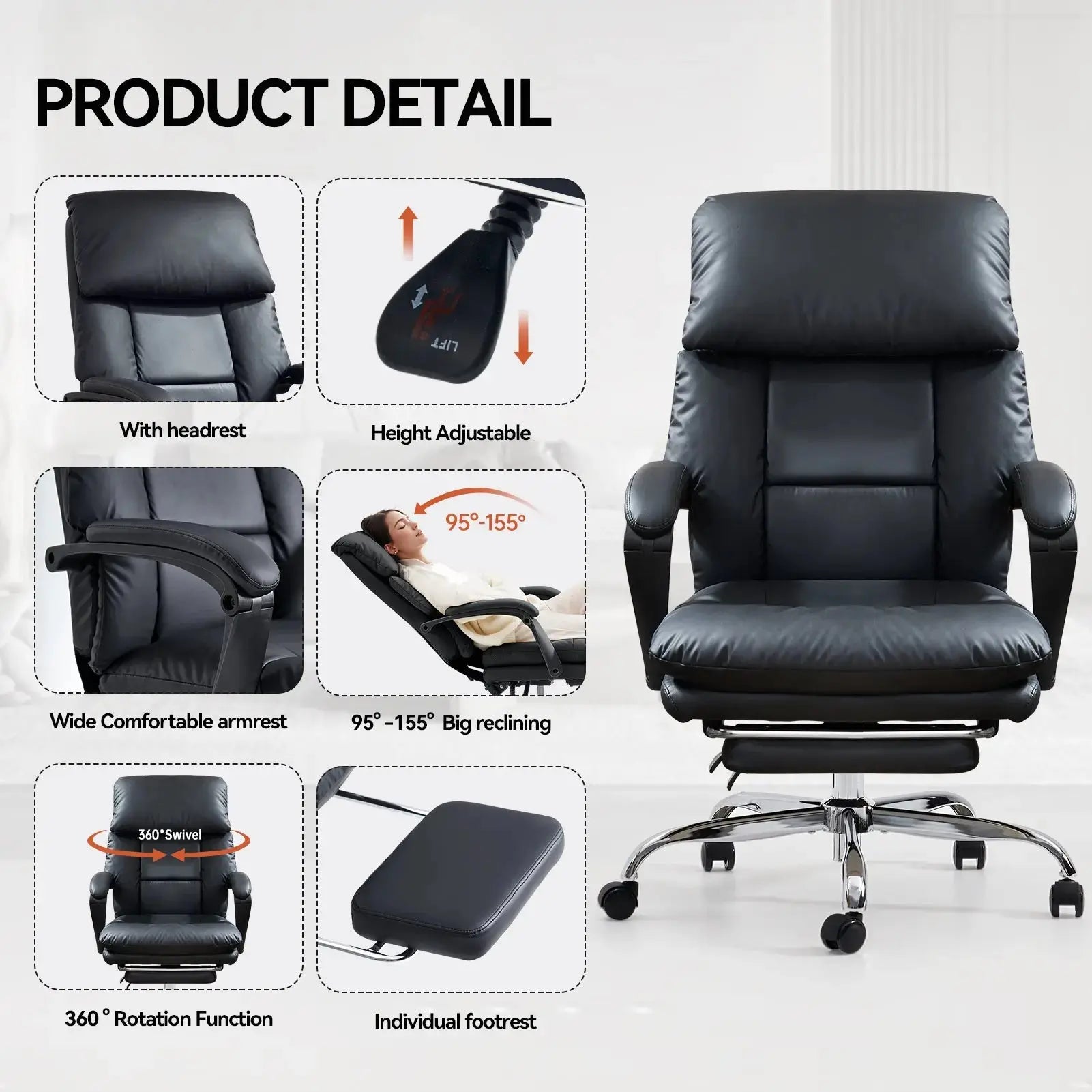EMIAH C029 Ergonomic Genuine Leather Office Chair with Foot Rest - EMIAH Store