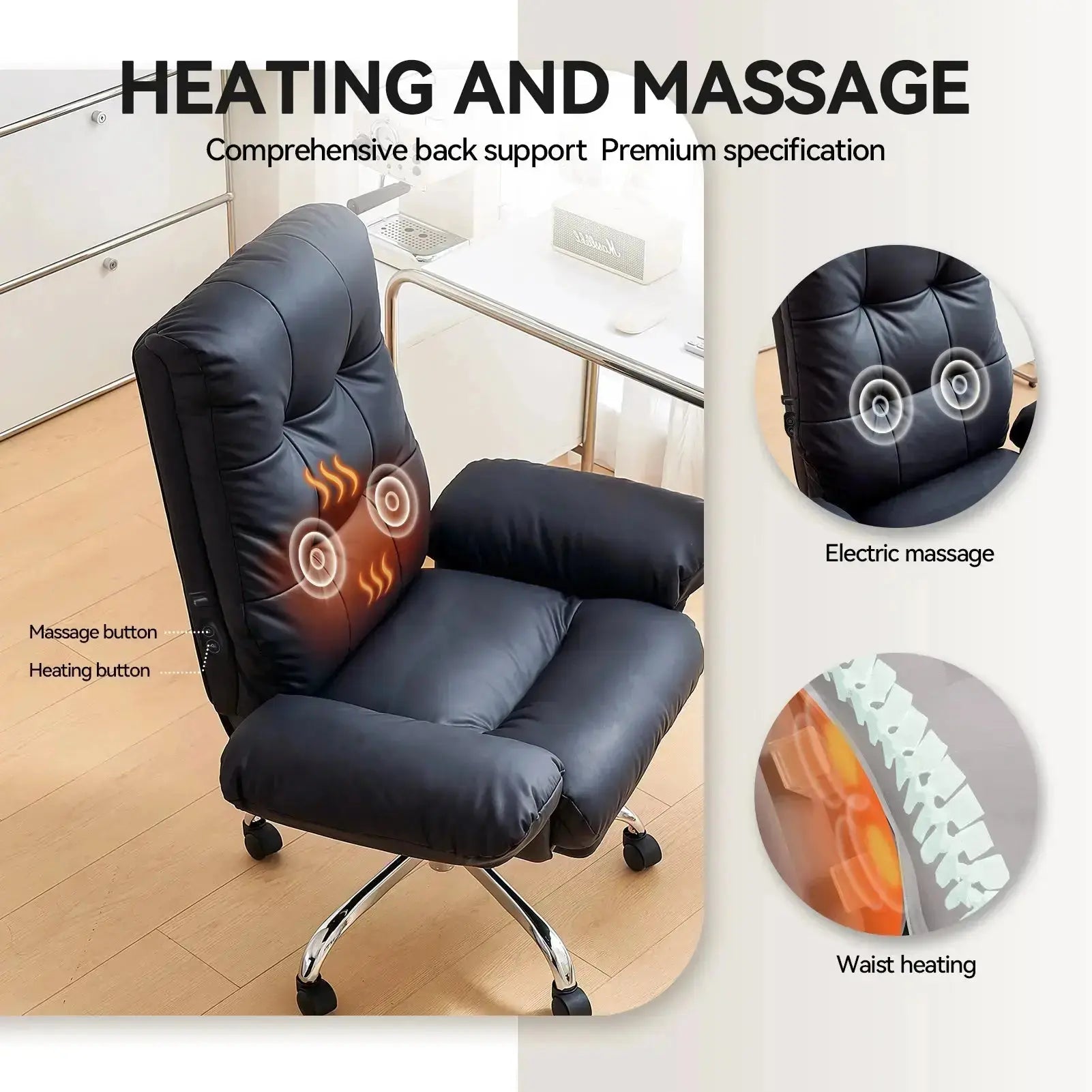 EMIAH C590 Comfy Ergonomic Office Chair with Footrest and Flip-up Arms - EMIAH Store Black / Heated Massage