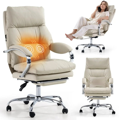 EMIAH C570 Comfortable Office Chair with Footrest - EMIAH Store Beige / Heated Massage