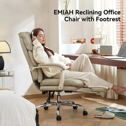 EMIAH C029 Ergonomic Genuine Leather Office Chair with Foot Rest - EMIAH Store Beige / Genuine Leather