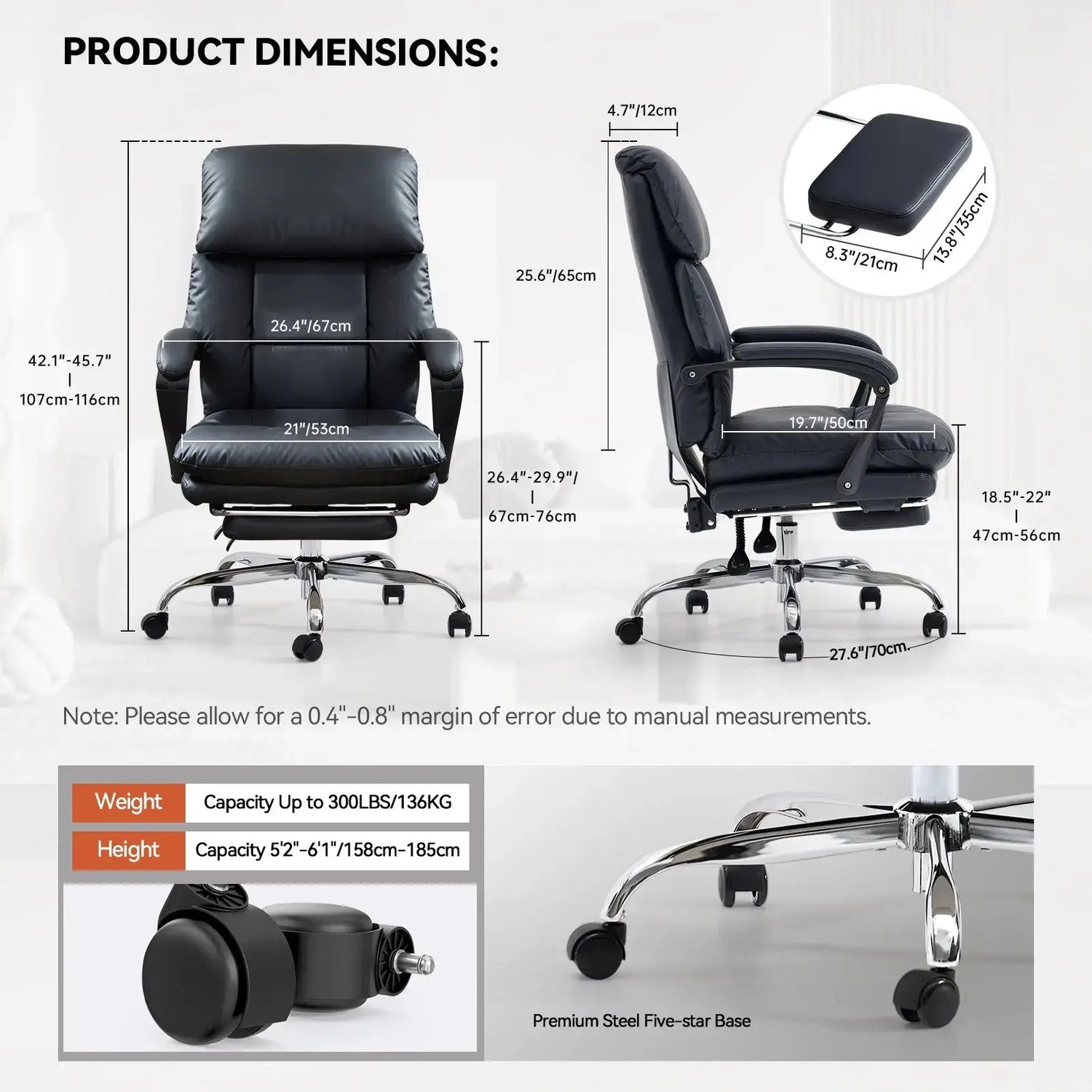 EMIAH C029 Ergonomic Genuine Leather Office Chair with Foot Rest - EMIAH Store 
