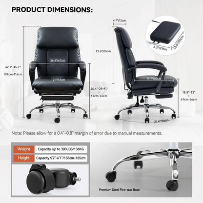 EMIAH C029 Ergonomic Genuine Leather Office Chair with Foot Rest - EMIAH Store 