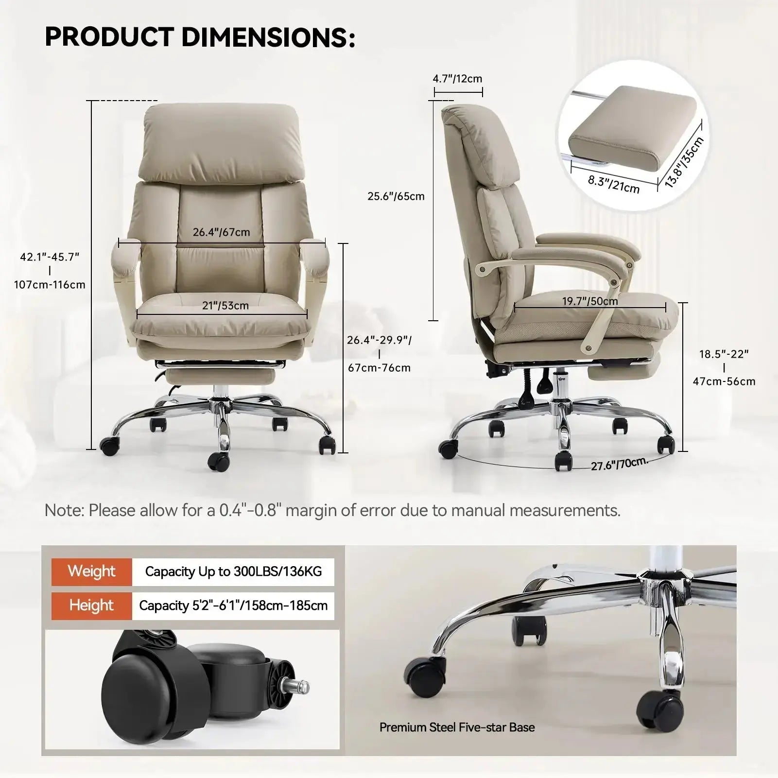 EMIAH C029 Ergonomic Genuine Leather Office Chair with Foot Rest - EMIAH Store 