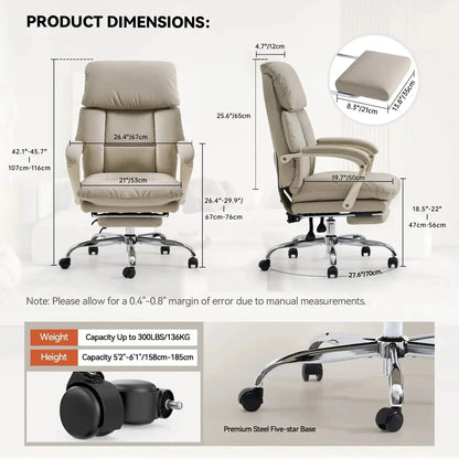 EMIAH C029 Ergonomic Genuine Leather Office Chair with Foot Rest - EMIAH Store 