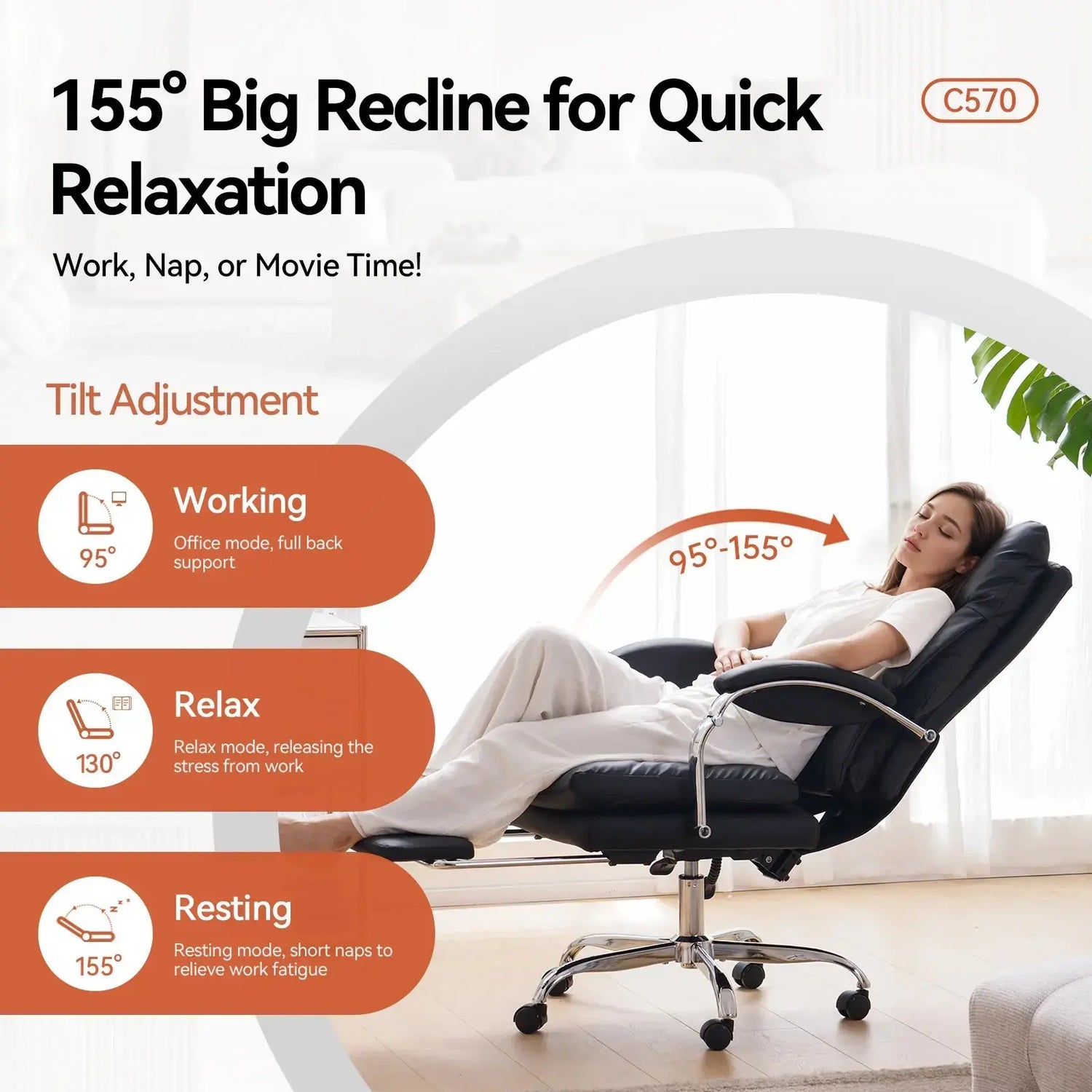 EMIAH C570 Comfortable Office Chair with Footrest - EMIAH Store 