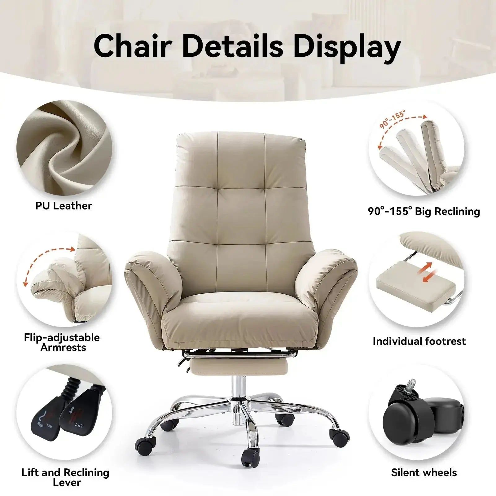 EMIAH C590 Comfy Ergonomic Office Chair with Footrest and Flip-up Arms - EMIAH Store 