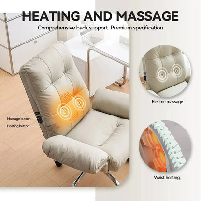 EMIAH C590 Comfy Ergonomic Office Chair with Footrest and Flip-up Arms - EMIAH Store Beige / Heated Massage