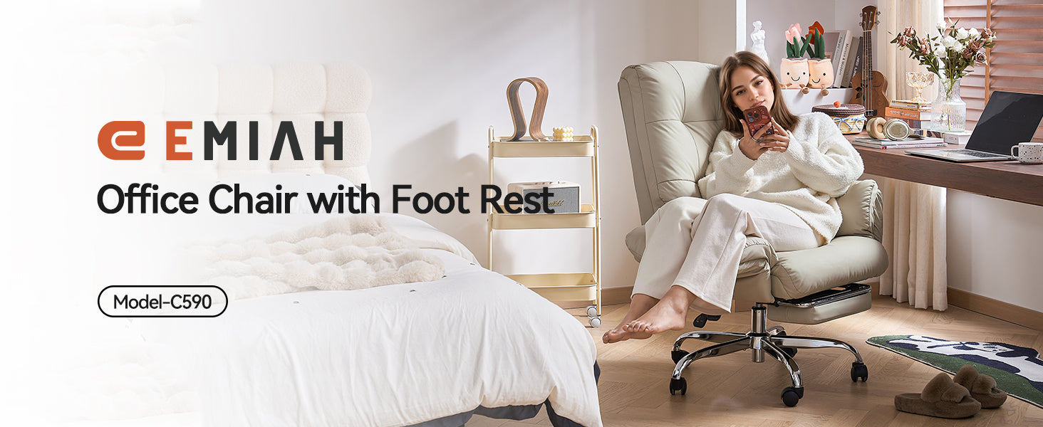 EMIAH C590 Comfy Ergonomic Office Chair with Footrest and Flip-up Arms