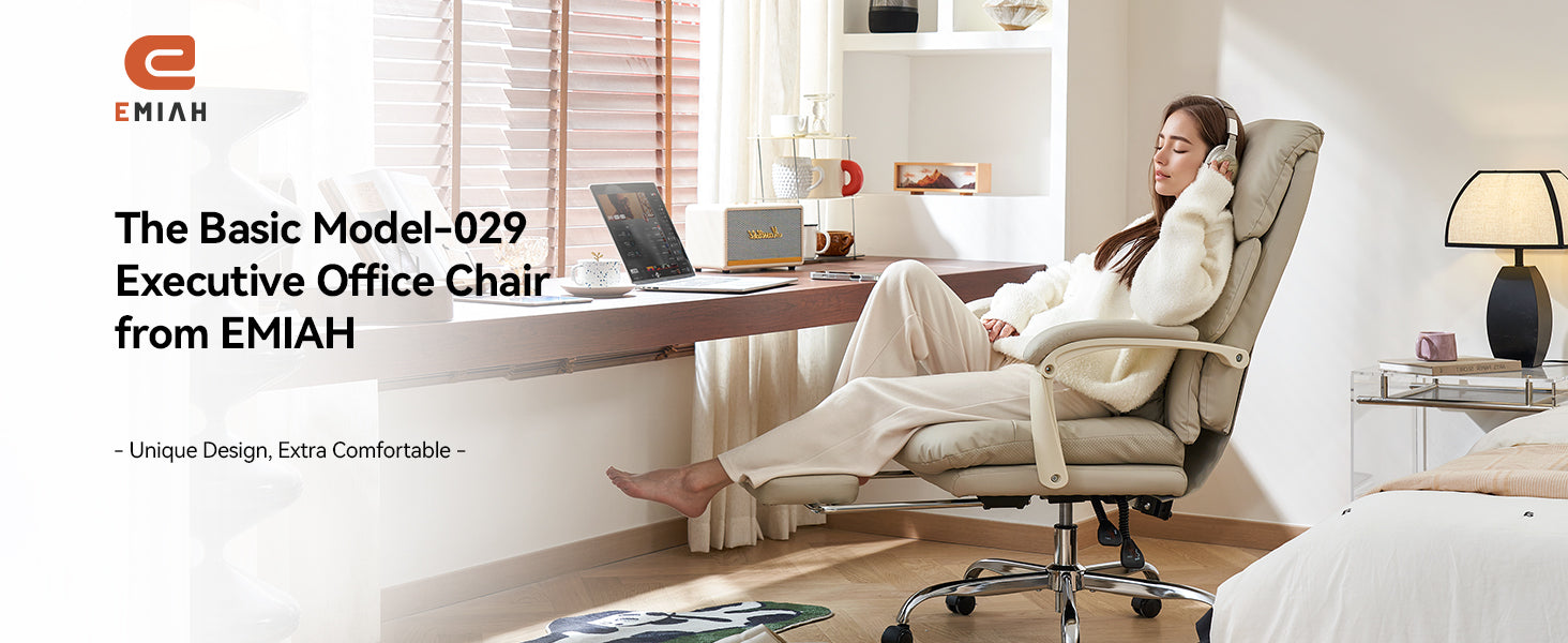 EMIAH C029 Ergonomic Genuine Leather Office Chair with Foot Rest